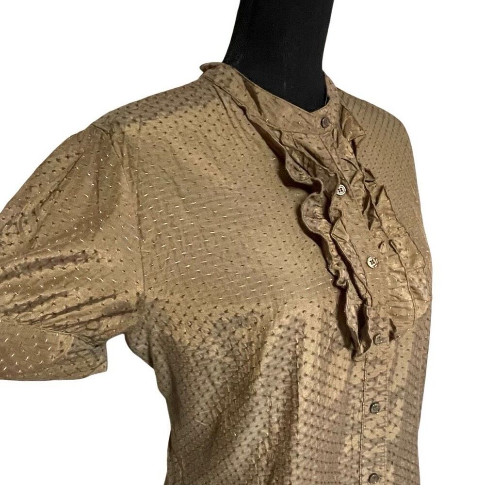 Apt 9 Bronze Clip Dot Ruffle Placket Puff Sleeve Top